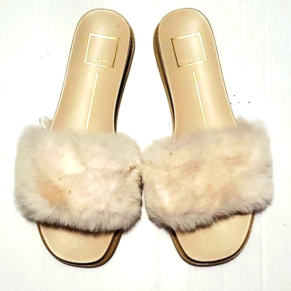 Dolce Vita Mochi Cream Fuzzy Comfy Soft Slip On Slide Sandals - Picture 4 of 9